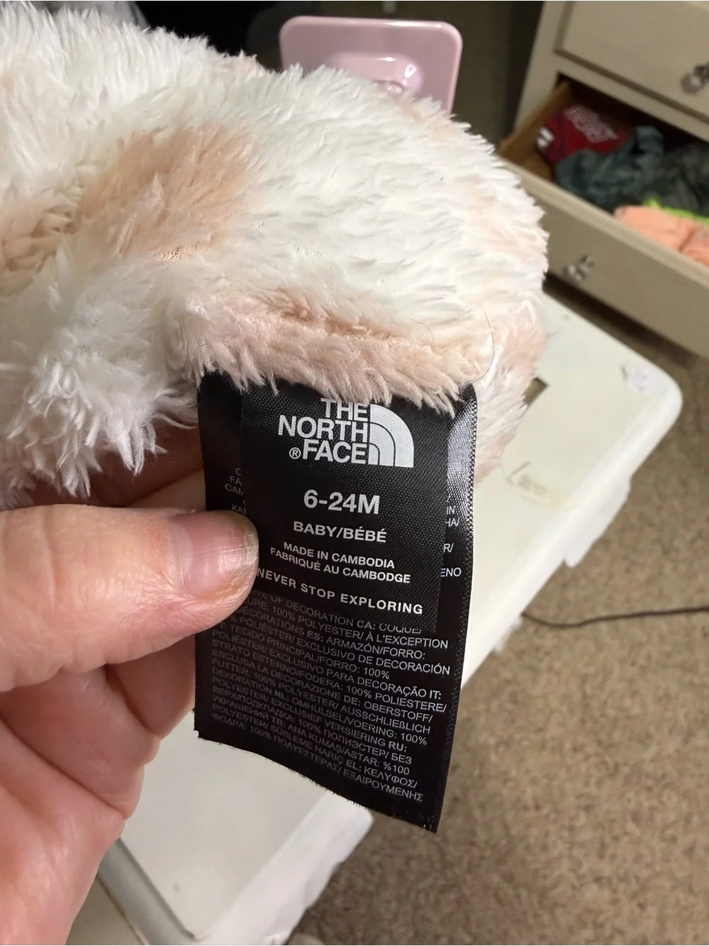 The North Face Baby Fuzzy Bear Ear Trapper Hat Pink & Ivory 6–24M Sherpa